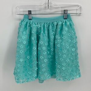 The Childrens Place Teal Green Floral Sparkle Skirt Lined M 7/8
